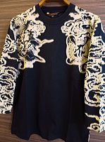 【送料無料】 天空雲龍・抜染 黒 和柄七分袖Tシャツ さとり